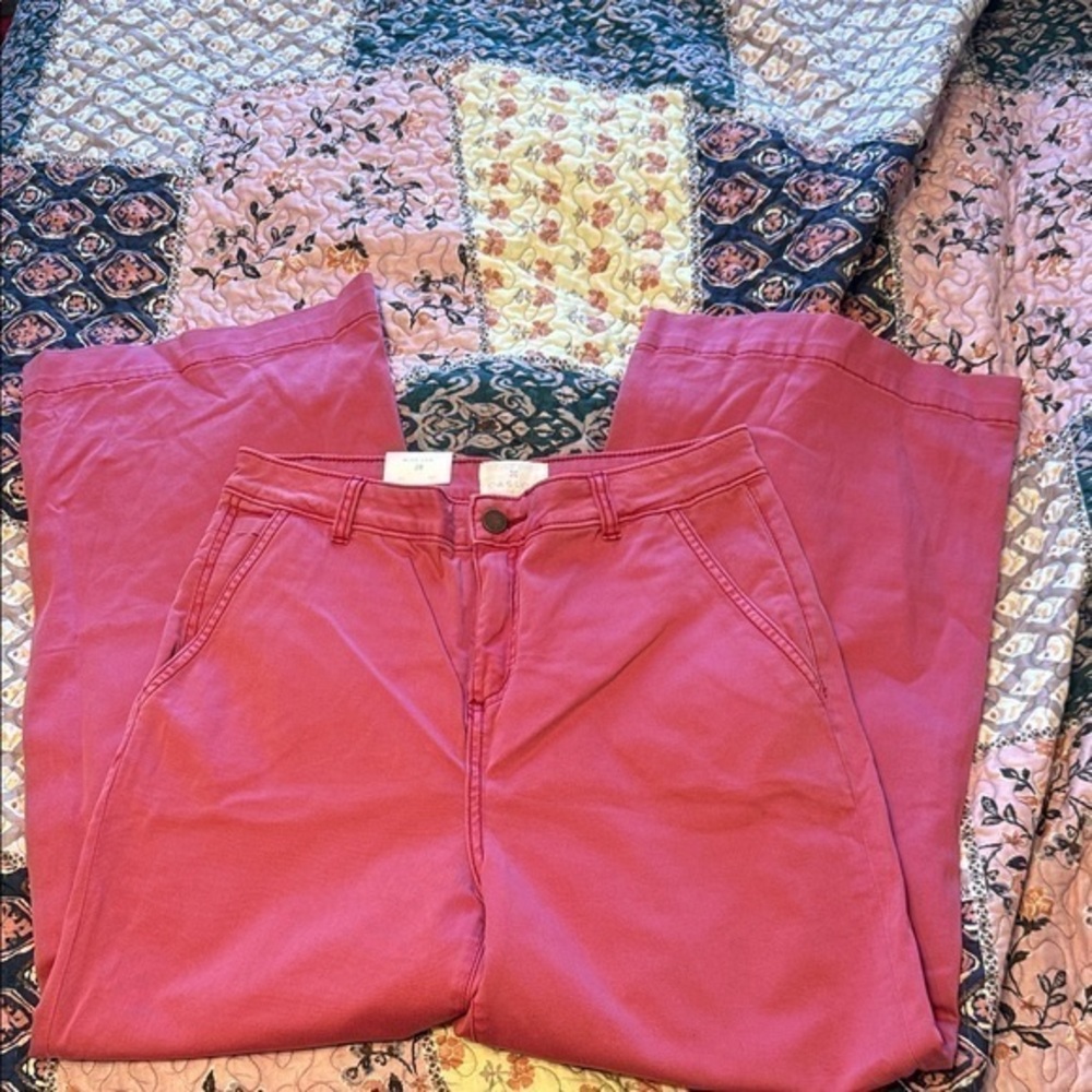 Caslon NWT Bold Pink High Rise Wide Leg Chino Pants - Size 28 Cotton Blend